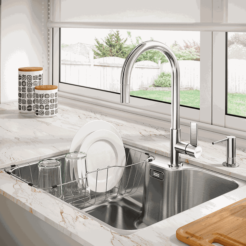 16098 cuba de embutir em inox com acessorios e valvula bell franke ambiente